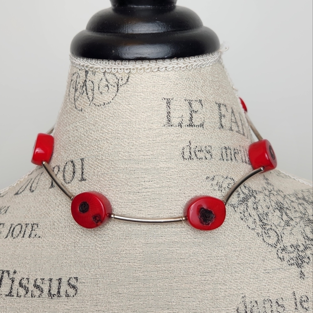 60s Red Coral Silver Necklace